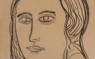 1953, Cap Femení VIII. Carbó i pastel 35x25 cm. Col. particular (Privat)