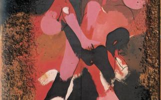 1982 Figura i ritmes .Tècnica mixta sobre fusta 200x200 cm. Col. particular (Privat)